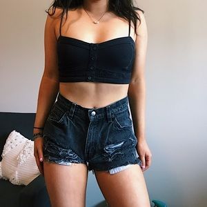 Black denim shorts